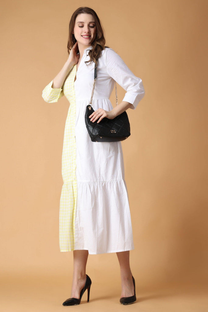 Model wearing Cotton Midi Dress with Pattern type: Solid-2