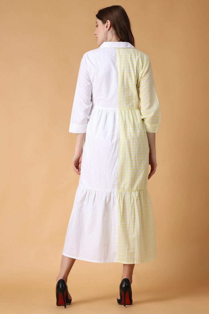 Model wearing Cotton Midi Dress with Pattern type: Solid-7