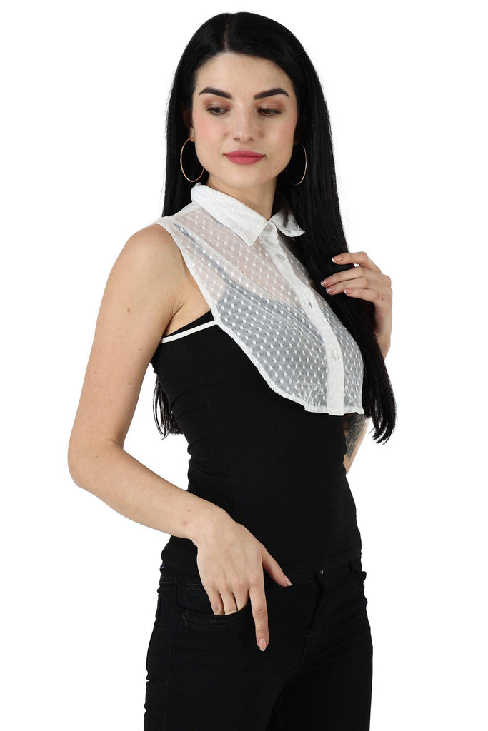 Model wearing Chiffon Net Detachable Collar with Pattern type: Self-1