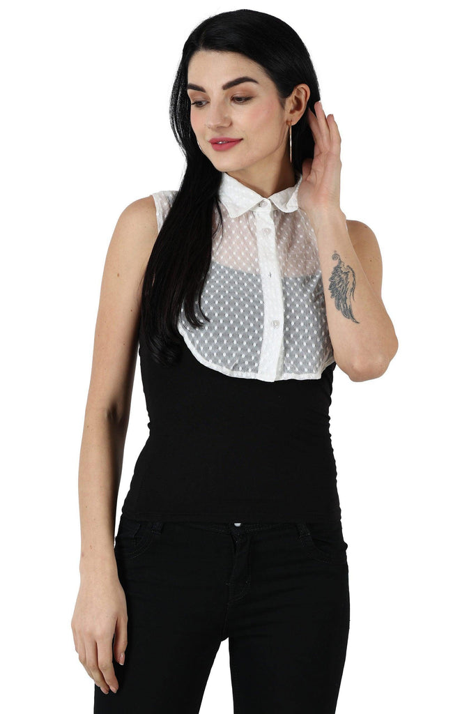 Model wearing Chiffon Net Detachable Collar with Pattern type: Self-2