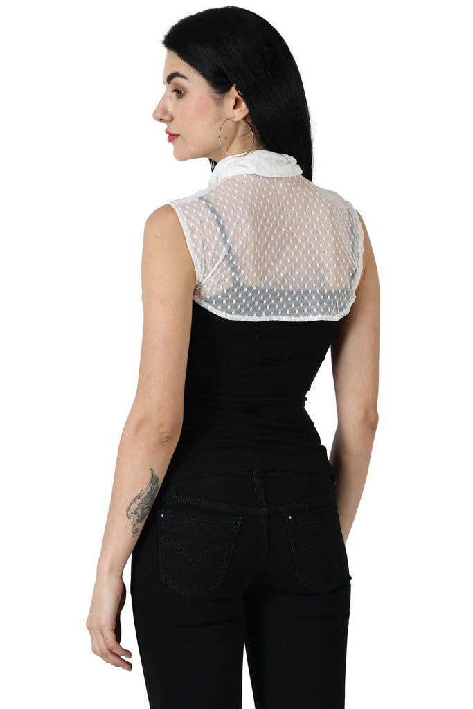Model wearing Chiffon Net Detachable Collar with Pattern type: Self-6