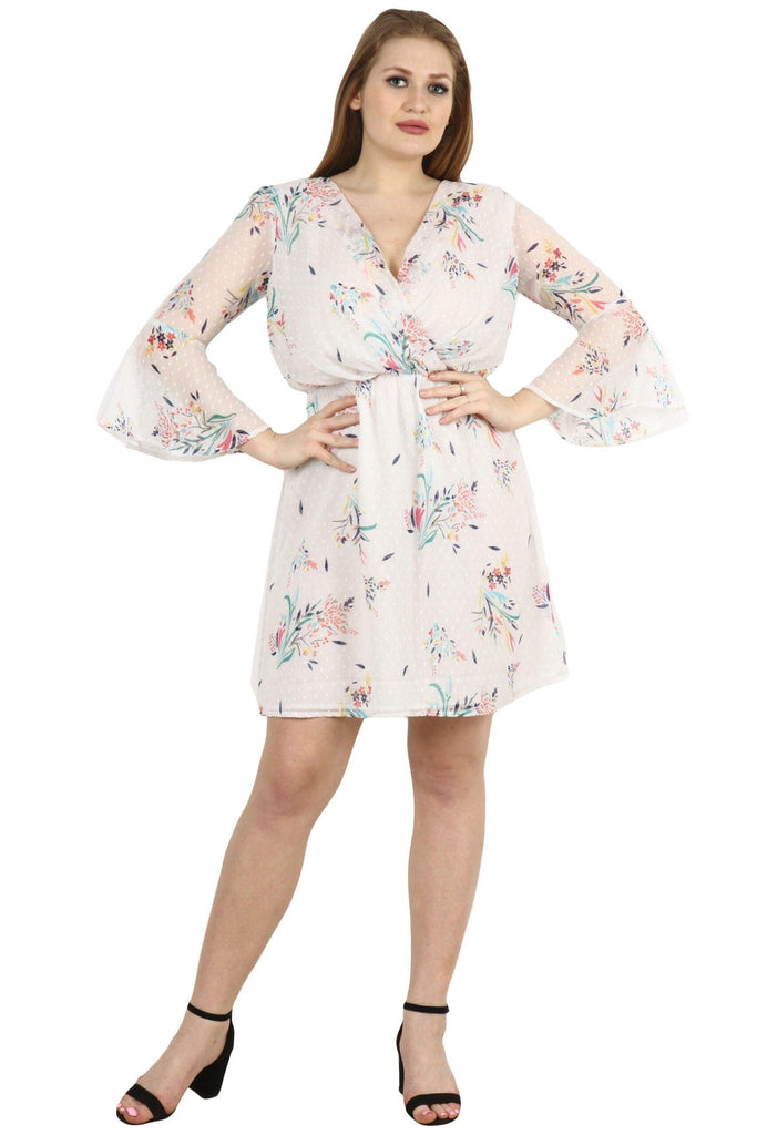 Model wearing Polyster Chiffon Mini Dress with Pattern type: Floral-5