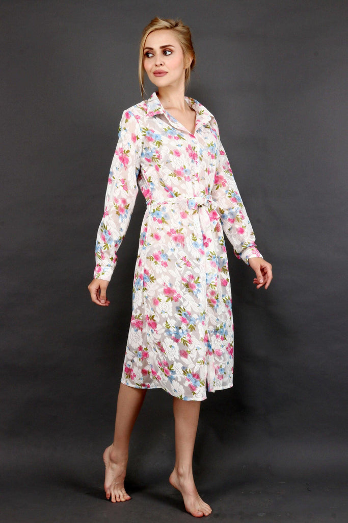 Model wearing Polyster Georgette Midi Dress with Pattern type: Floral-2