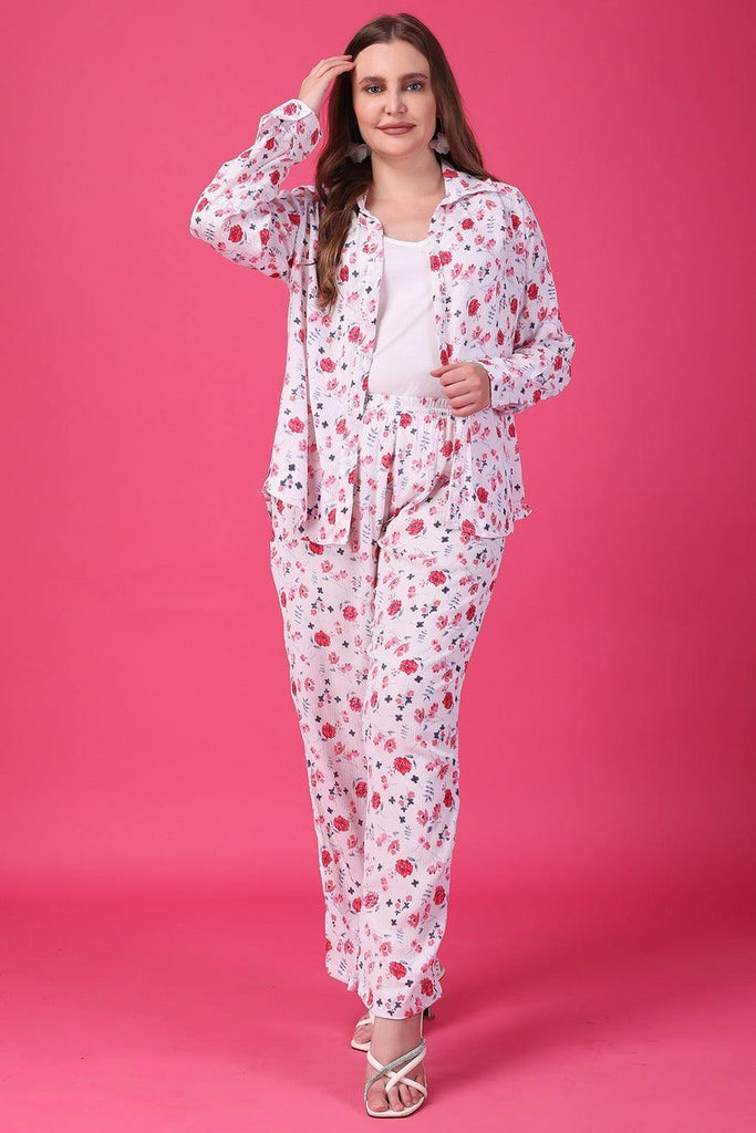 Model wearing Viscose Crepe Co-ord Sets with Pattern type: Floral-1