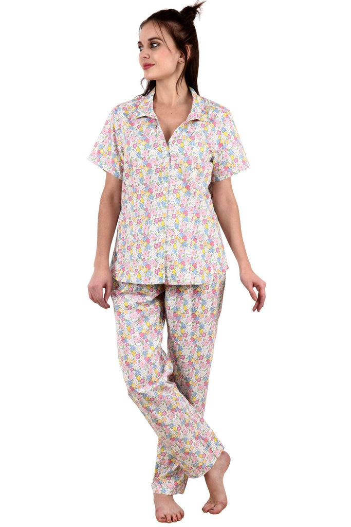 Model wearing Cotton Night Suit Set with Pattern type: Floral-1
