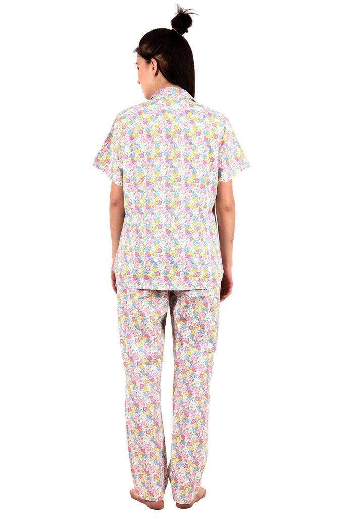 Model wearing Cotton Night Suit Set with Pattern type: Floral-3
