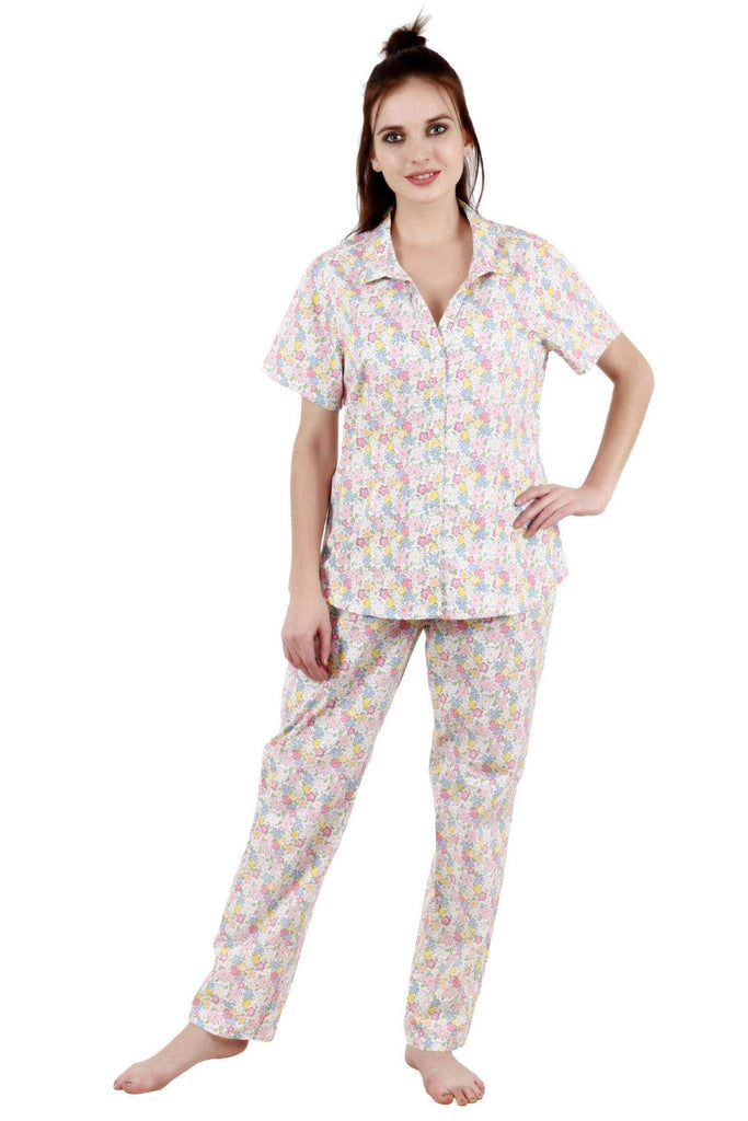 Model wearing Cotton Night Suit Set with Pattern type: Floral-7