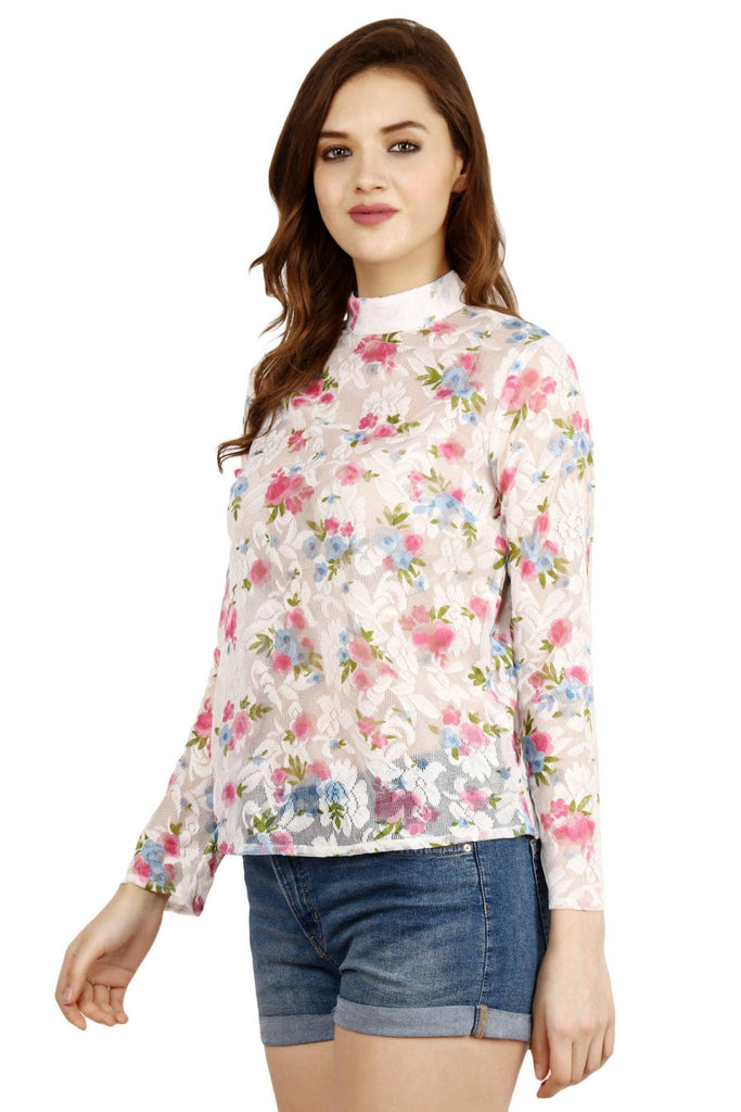 Model wearing Polyester Top with Pattern type: Floral-4