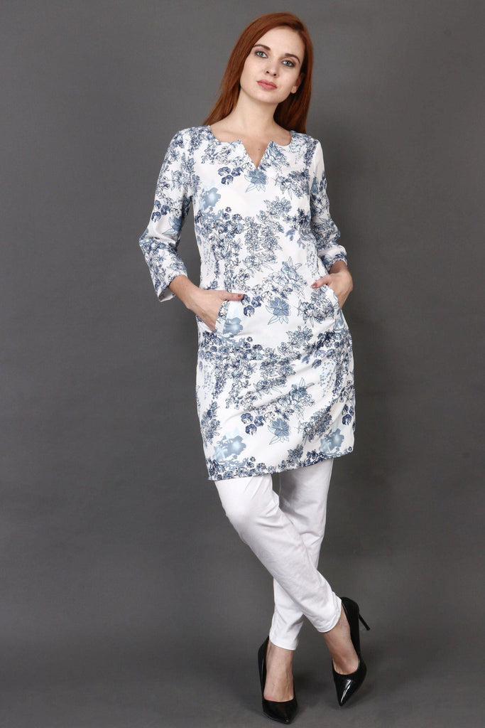 Model wearing Polyester Kurti with Pattern type: Floral-1