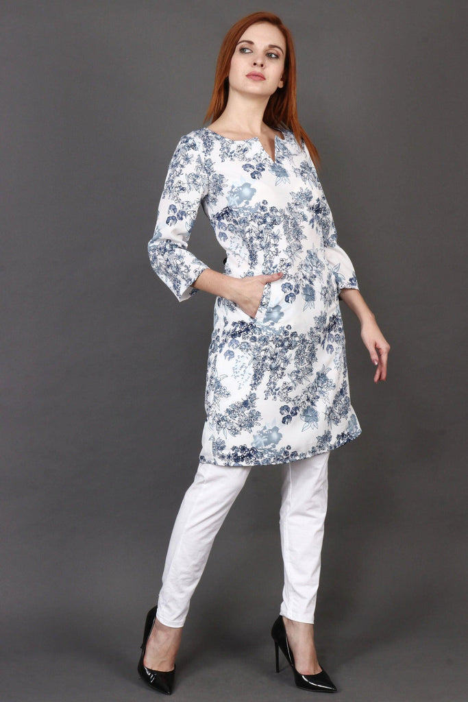 Model wearing Polyester Kurti with Pattern type: Floral-3