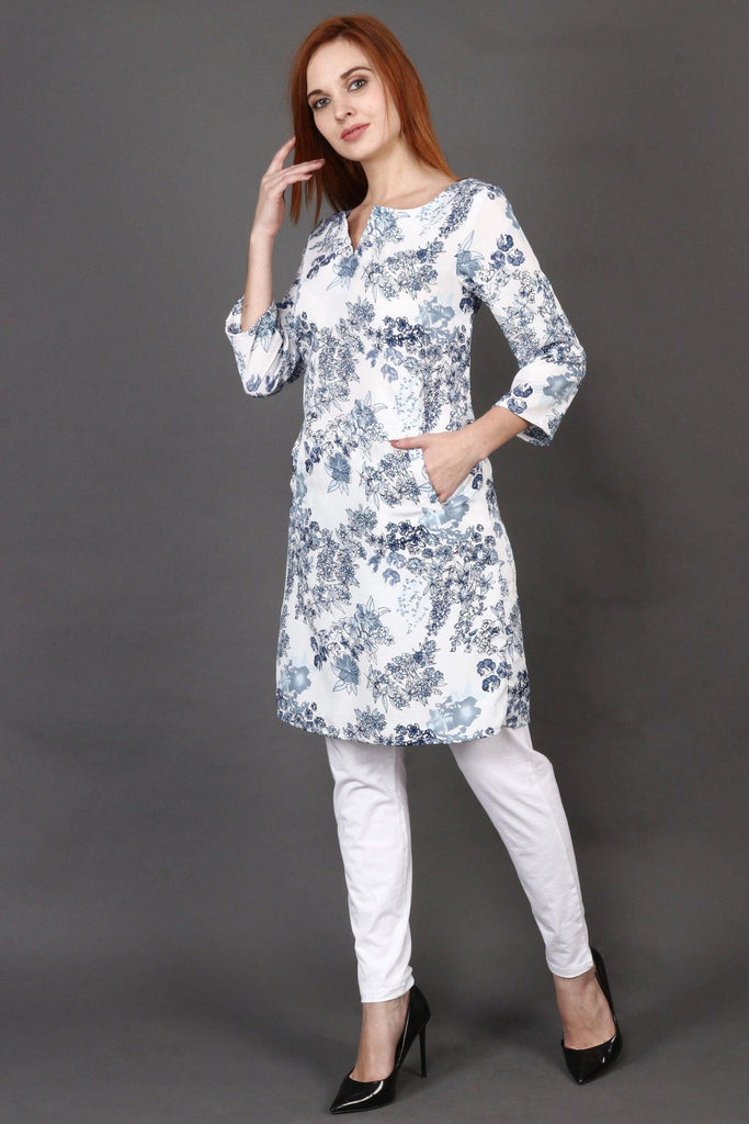 Model wearing Polyester Kurti with Pattern type: Floral-4