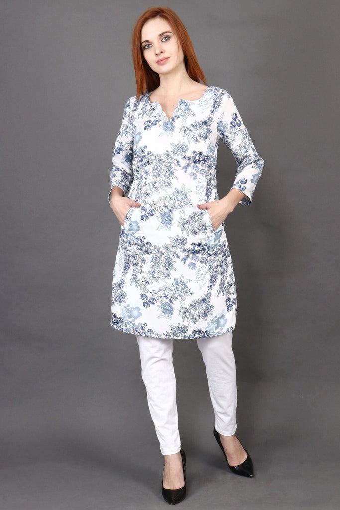 Model wearing Polyester Kurti with Pattern type: Floral-6
