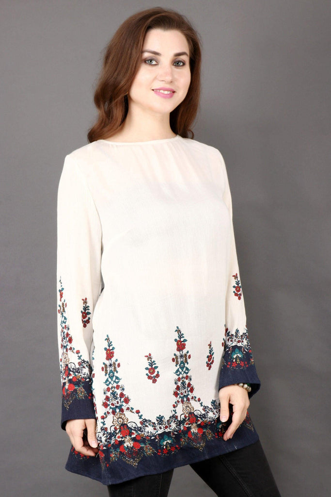 Model wearing Viscose Crepe Tunic with Pattern type: Floral-4
