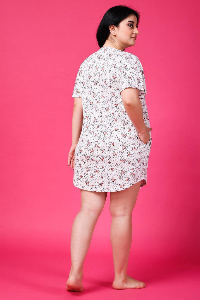 Model wearing Viscose Cotton Mini Night Dress with Pattern type: Floral-5