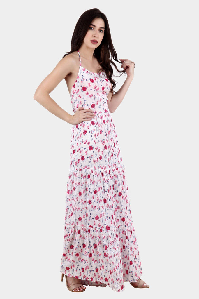 Model wearing Viscose Crepe Maxi Dress with Pattern type: Floral-2