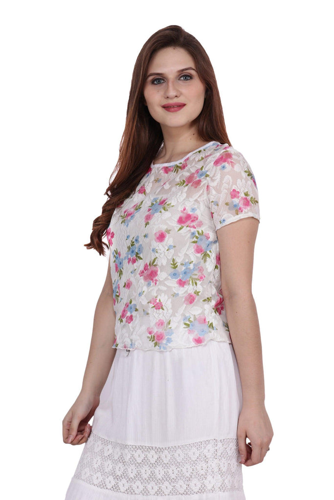 Model wearing Rayon Top with Pattern type: Floral-1