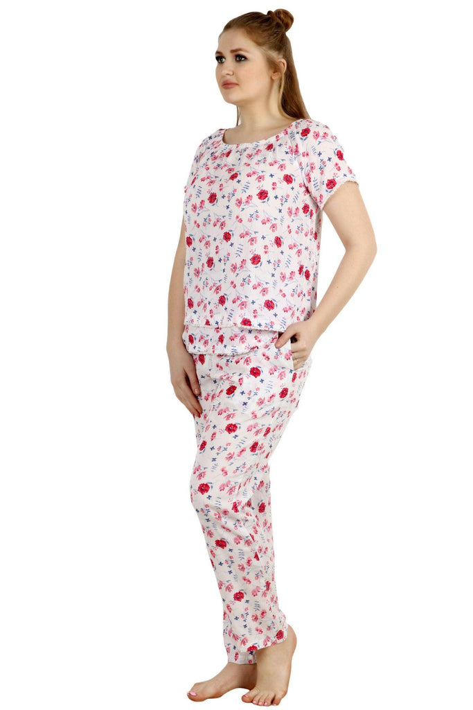 Model wearing Viscose Night Suit Set with Pattern type: Floral-4