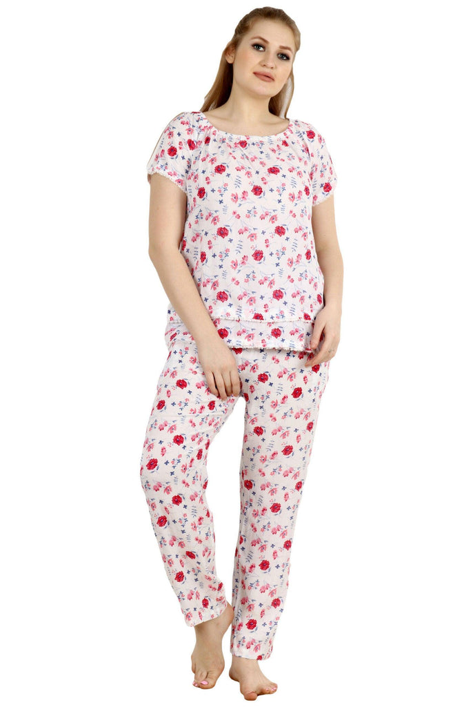 Model wearing Viscose Night Suit Set with Pattern type: Floral-6