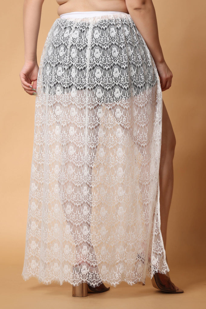 Model wearing Chiffon Net Maxi Skirt with Pattern type: Solid-6