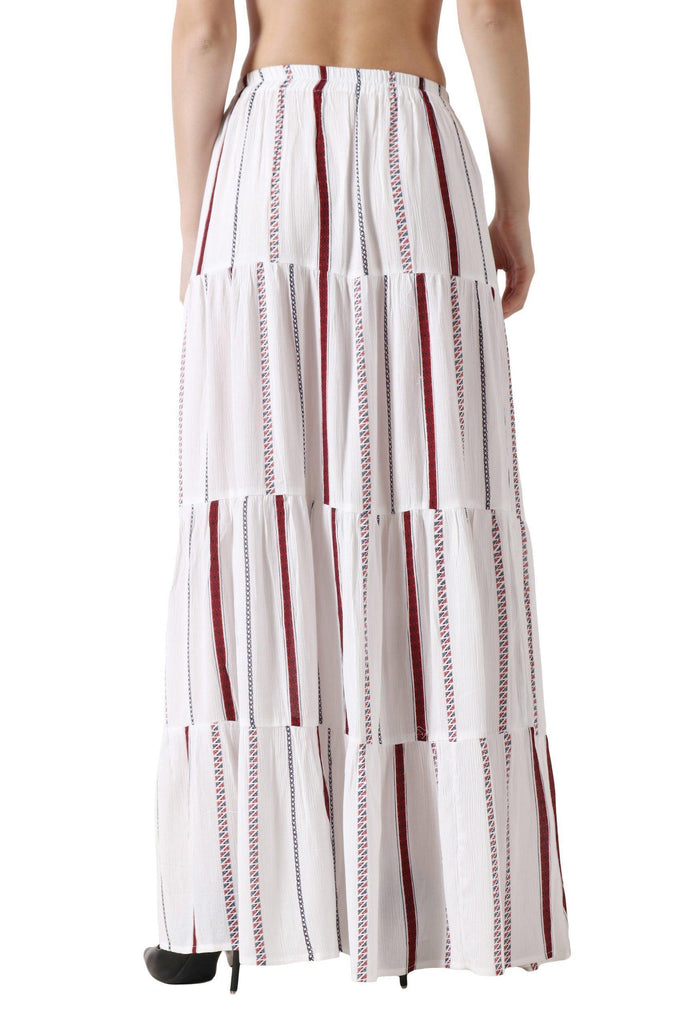Model wearing Viscose Crepe Maxi Skirt with Pattern type: Striped-2