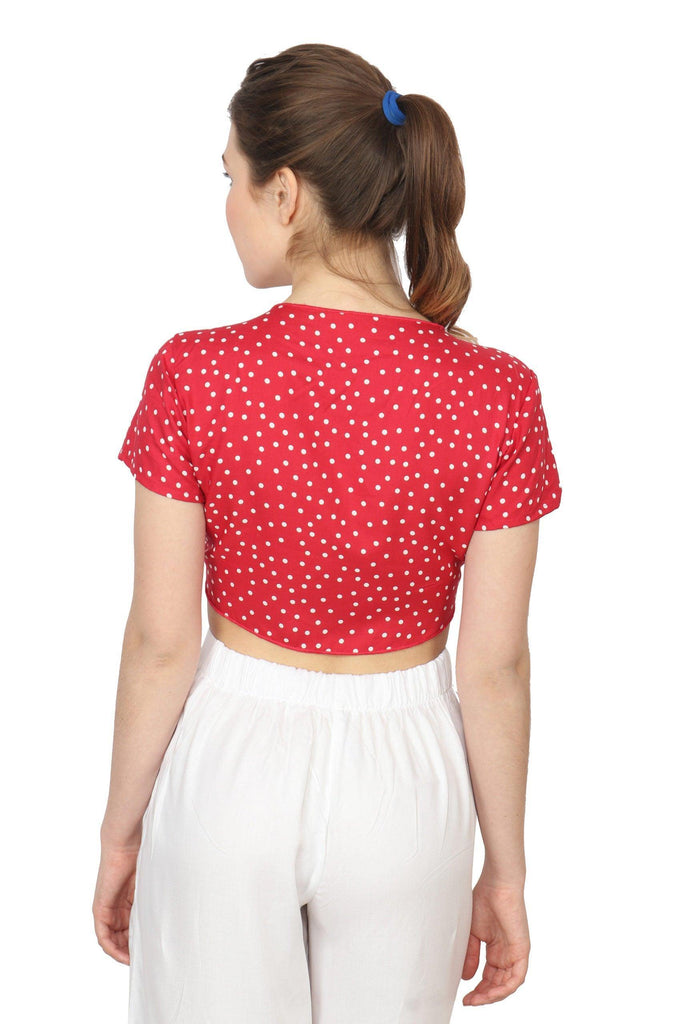 Model wearing Rayon Shrug with Pattern type: Polka Dots-3