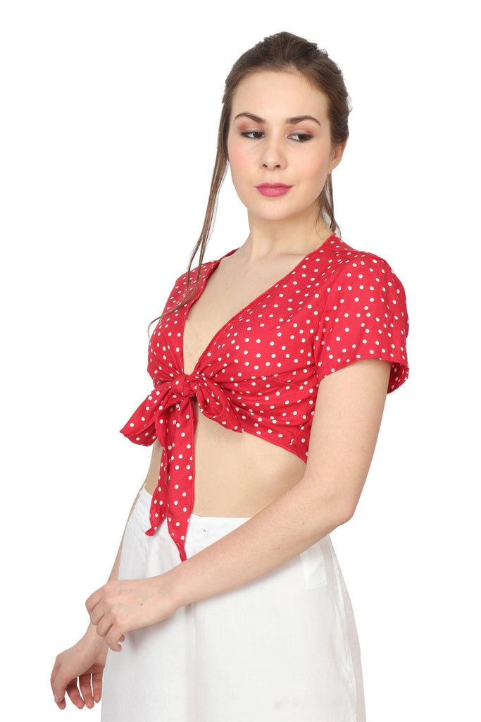 Model wearing Rayon Shrug with Pattern type: Polka Dots-4