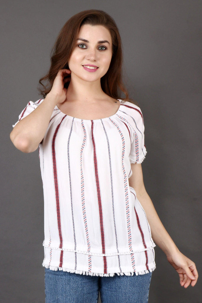 Model wearing Viscose Crepe Top with Pattern type: Small Print-1