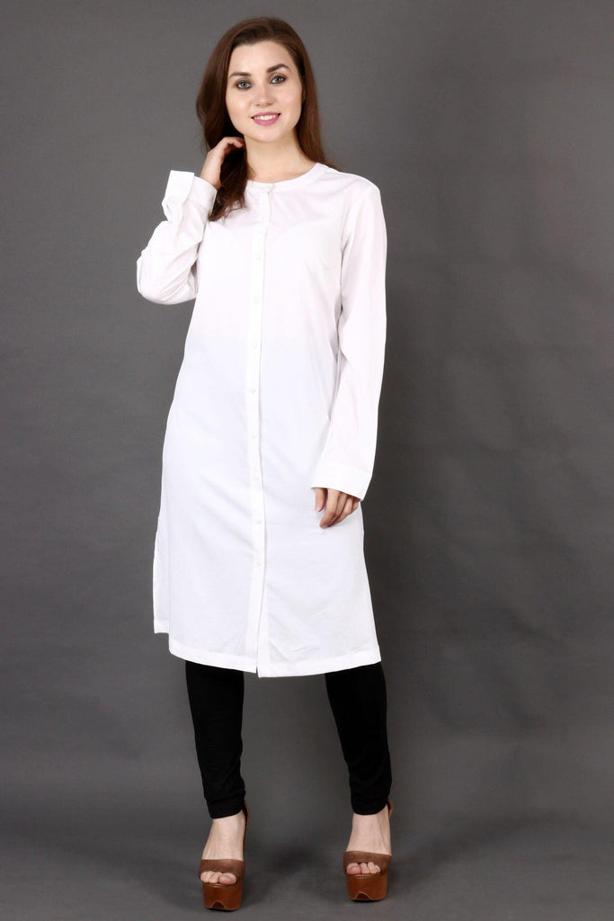 Model wearing Polyster Georgette Tunic with Pattern type: Solid-1