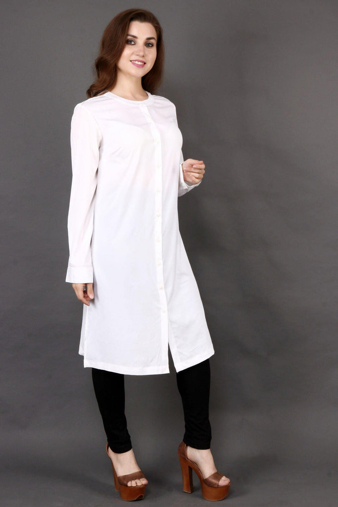 Model wearing Polyster Georgette Tunic with Pattern type: Solid-3