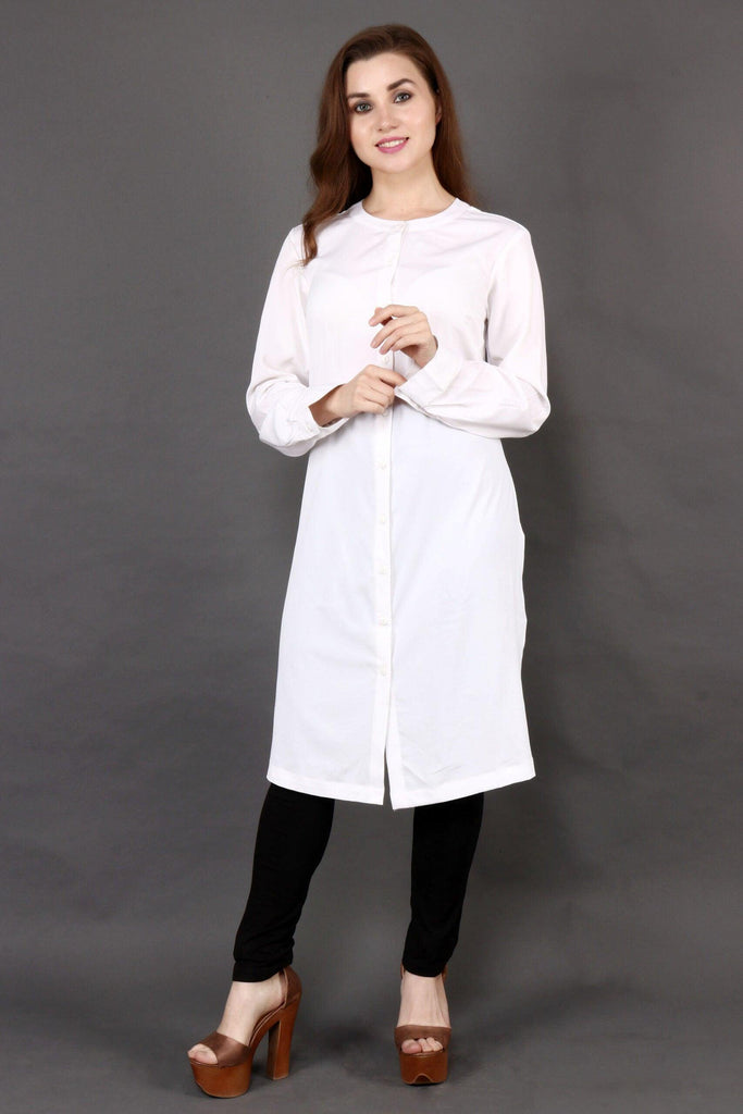 Model wearing Polyster Georgette Tunic with Pattern type: Solid-4