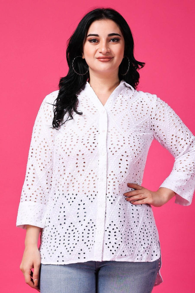 Model wearing Cotton Shirt with Pattern type: Solid-2