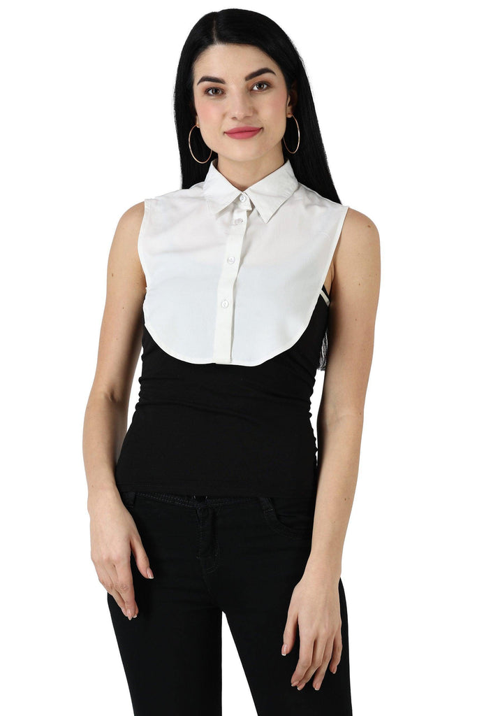 Model wearing Polyester Detachable Collar with Pattern type: Solid-1