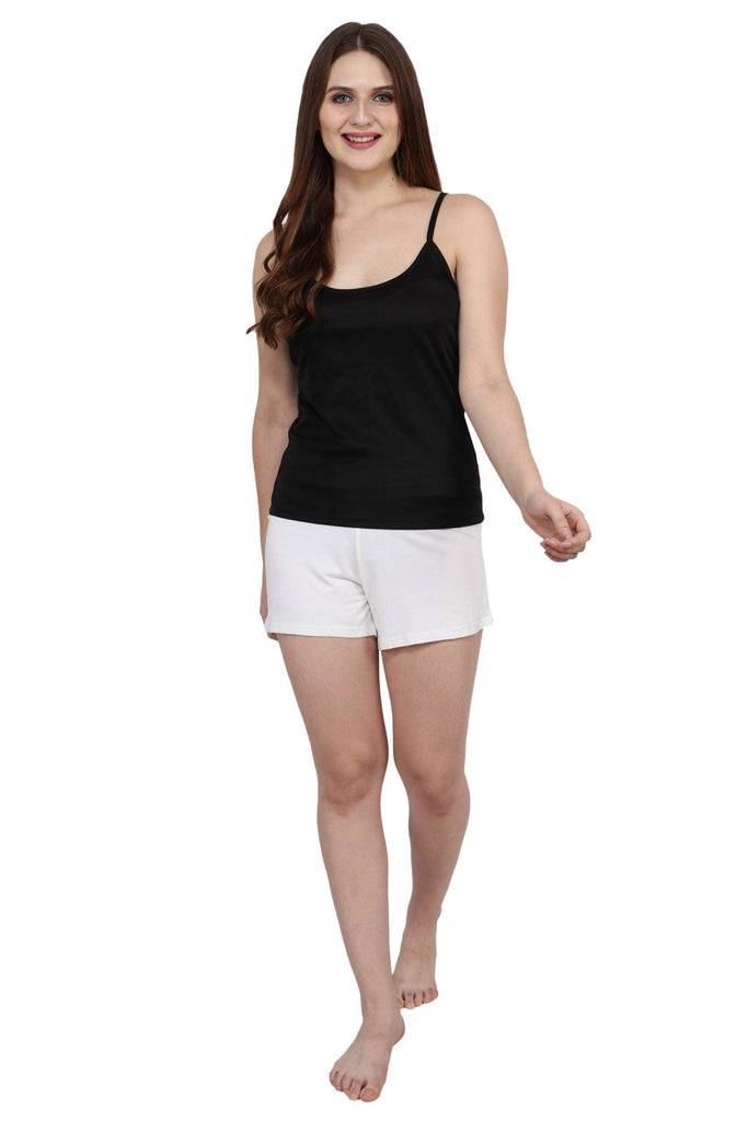 Model wearing Viscose Elastane Shorts with Pattern type: Solid-2