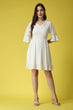 White Solid Flared Dress with Lace