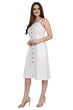 White Solid Front Buttoned Dress