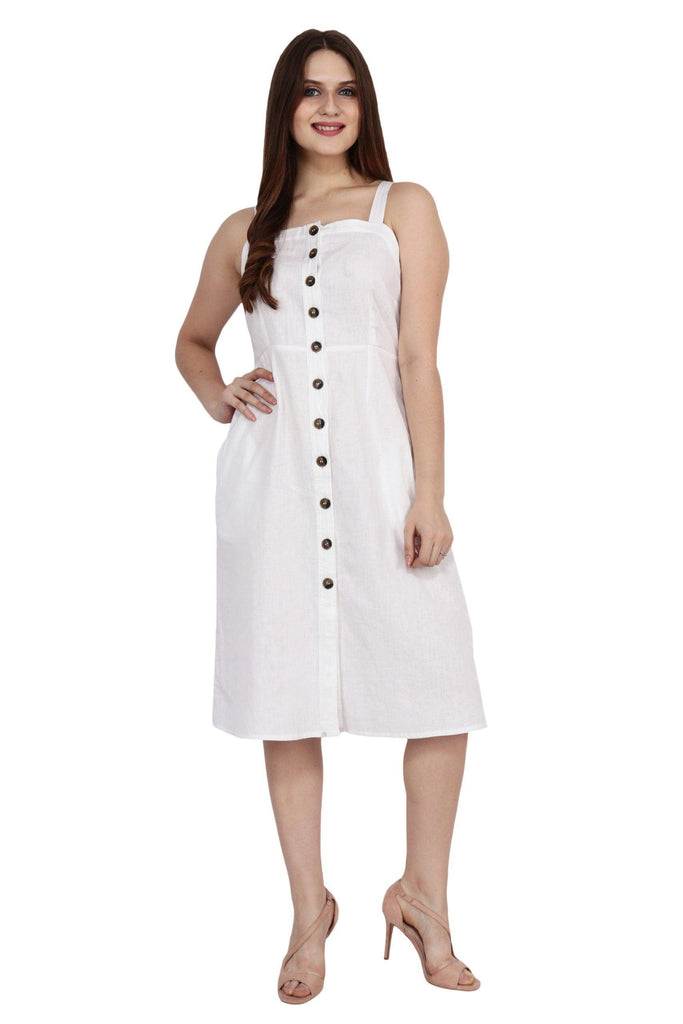 Model wearing Linen Midi Dress with Pattern type: Solid-3
