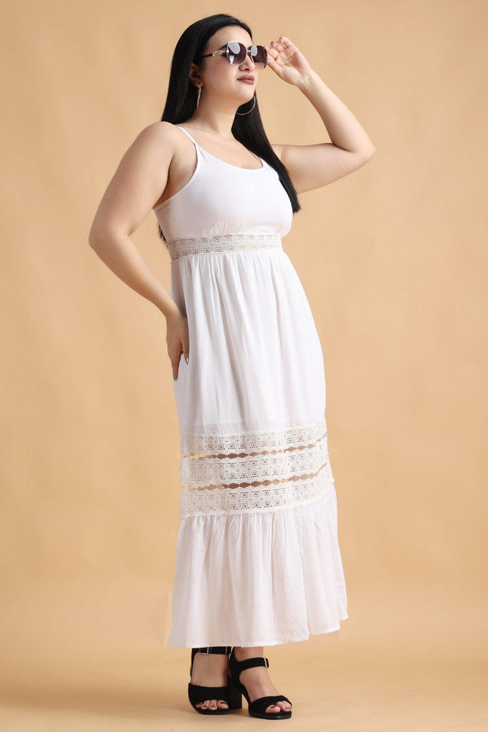 Model wearing Viscose Crepe Maxi Dress with Pattern type: Solid-3