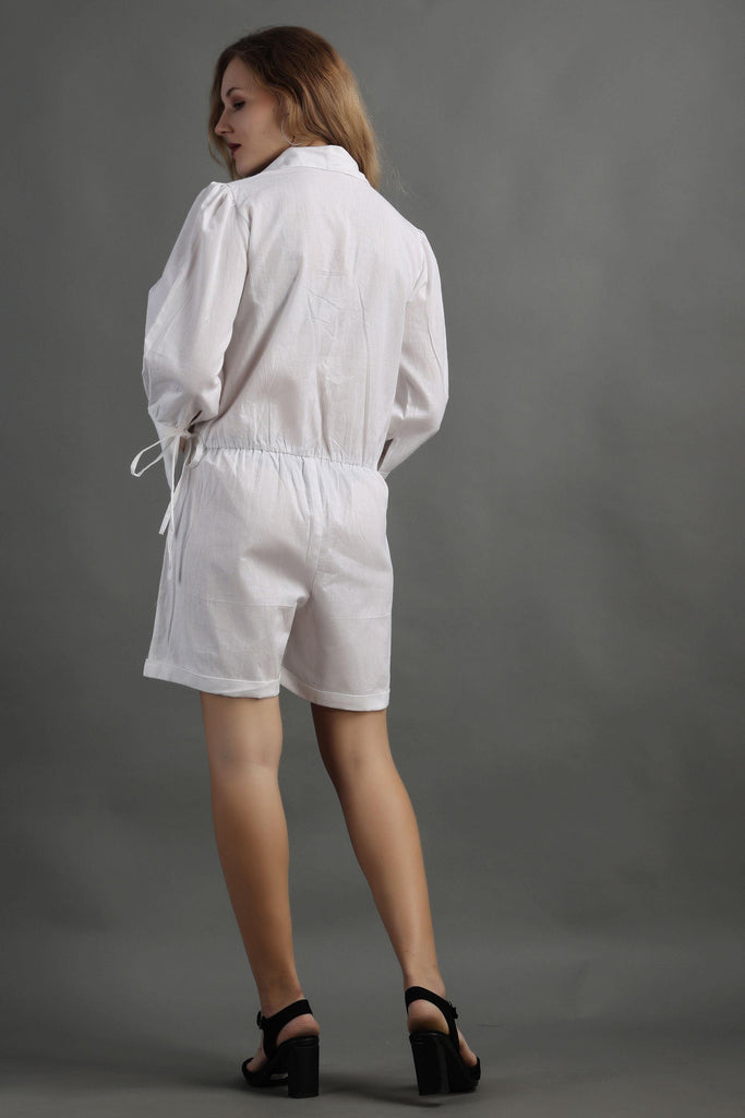 Model wearing Cotton Playsuit with Pattern type: Solid-6