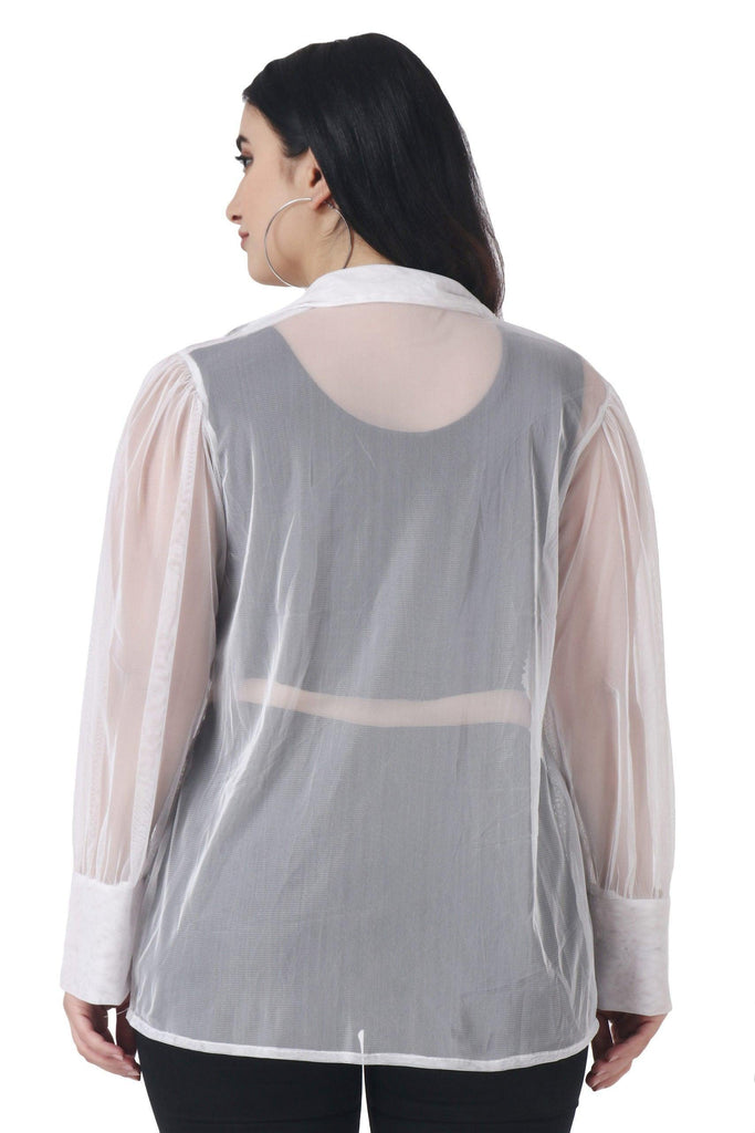 Model wearing Polyester Shrug with Pattern type: Solid-6
