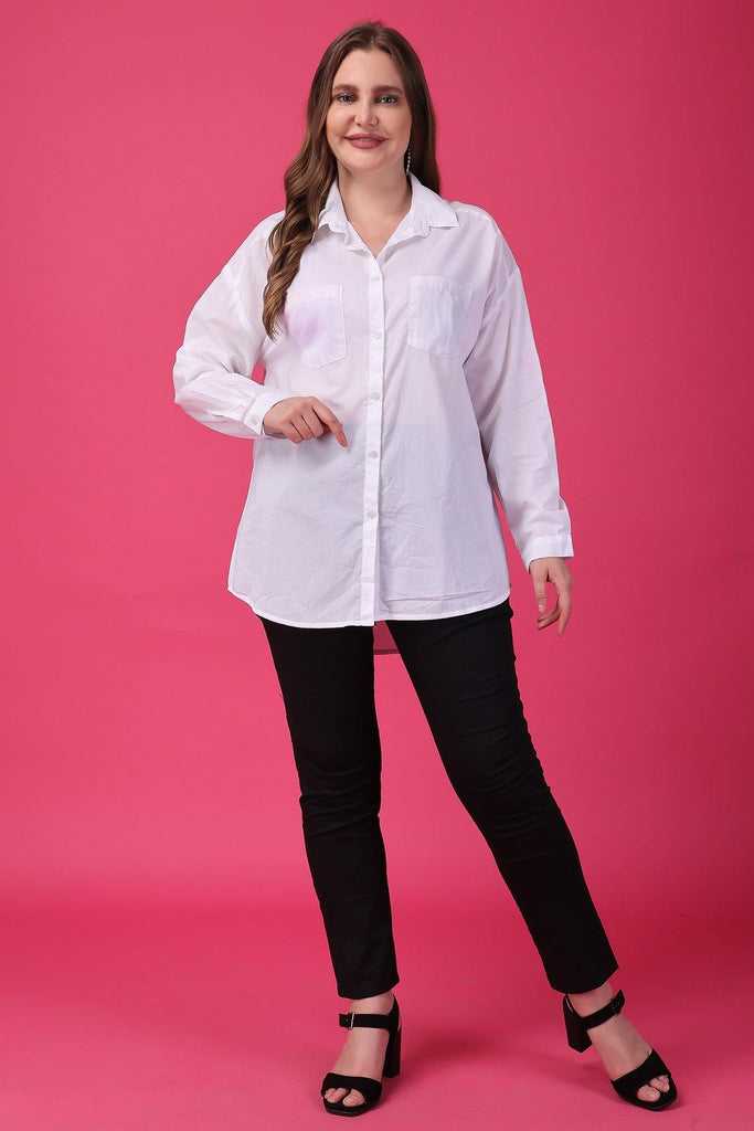 Model wearing Cotton Shirt with Pattern type: Solid-1