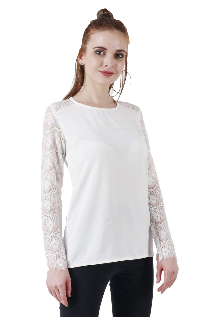 Model wearing Poly Crepe Top with Pattern type: Solid-3