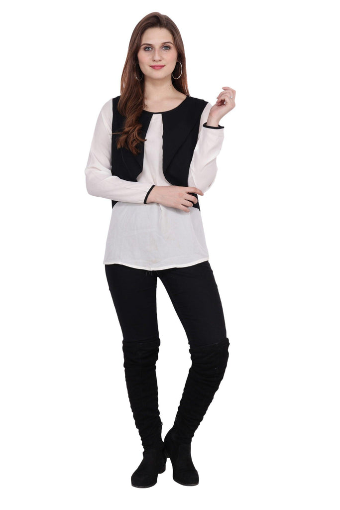 Model wearing Poly Crepe Top with Pattern type: Solid-2