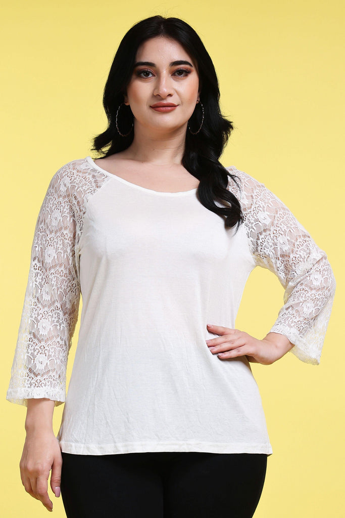 Model wearing Viscose Lycra Top with Pattern type: Solid-3