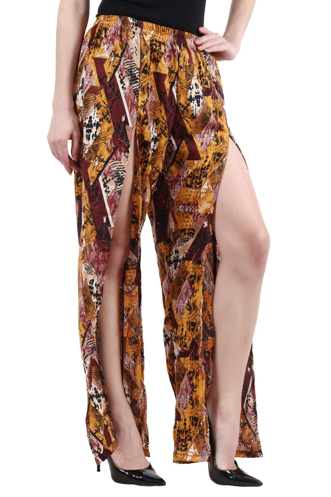 Model wearing Poly Crepe Pyjamas with Pattern type: Abstract-1