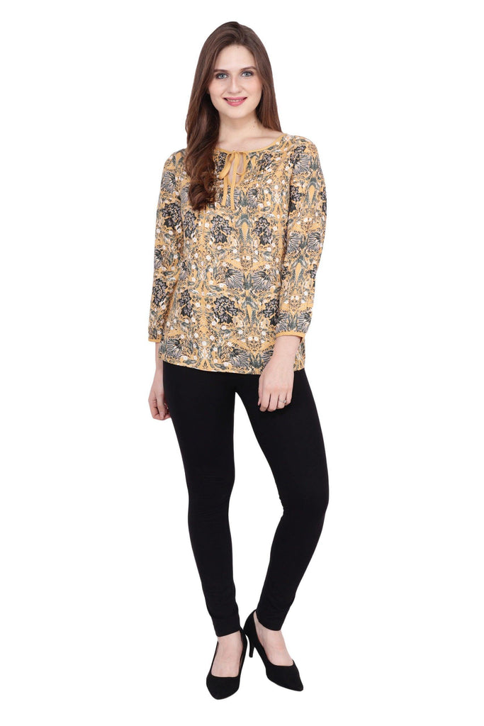 Model wearing Viscose Top with Pattern type: Floral-1