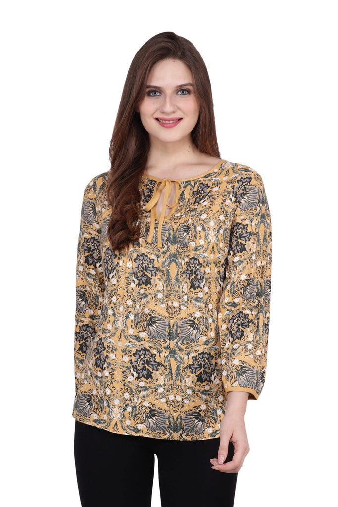 Model wearing Viscose Top with Pattern type: Floral-2