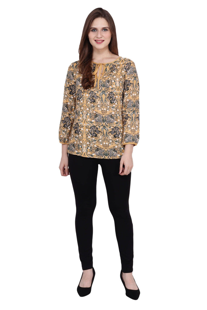 Model wearing Viscose Top with Pattern type: Floral-6