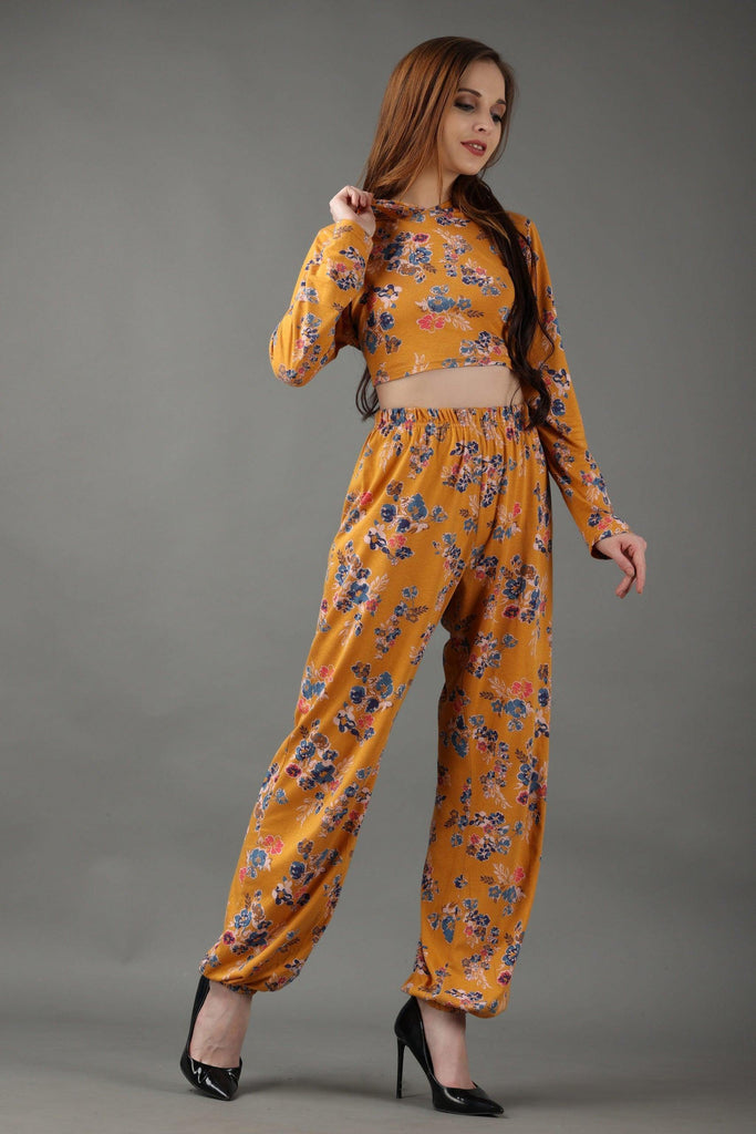Model wearing Cotton Lycra Co-ord Set with Pattern type: Floral-3