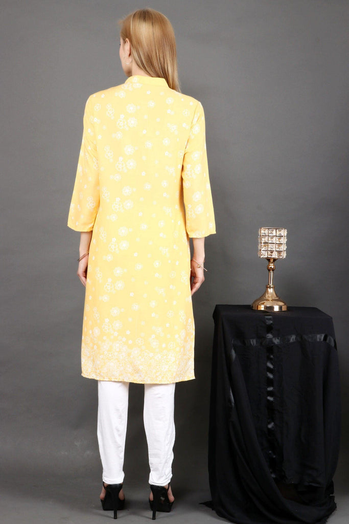 Model wearing Polyester Kurti with Pattern type: Floral-7