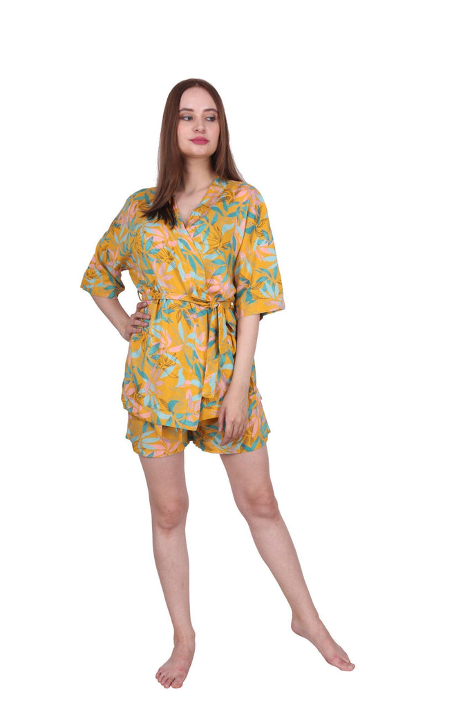 Model wearing Rayon Robe with Pattern type: Floral-3